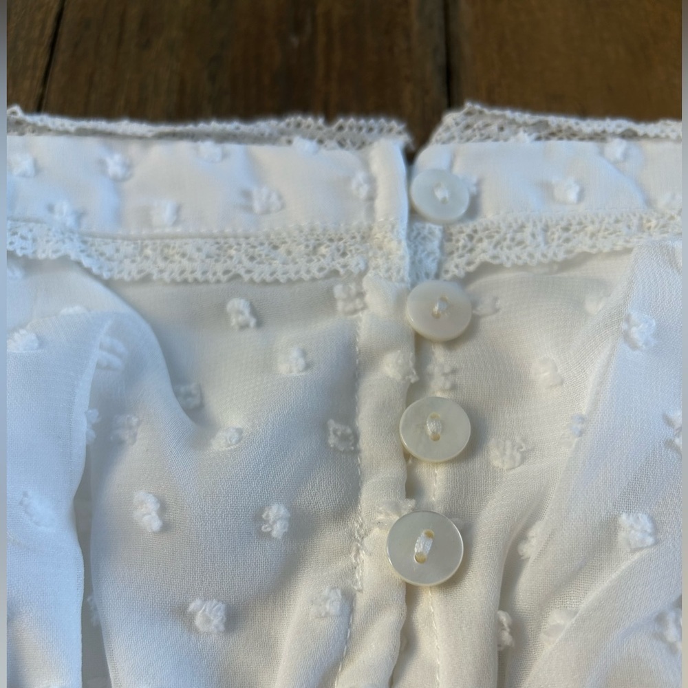 LULUS Essential Sweetness White Swiss Dot Babydoll Mini Dress Cottagecore - Picture 7 of 13